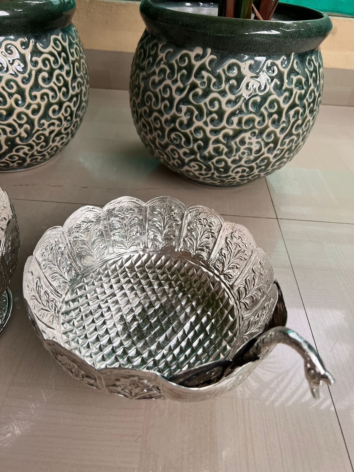 German Silver Swan Round Bowl with Stand for Snacks/Fruits/Home décor